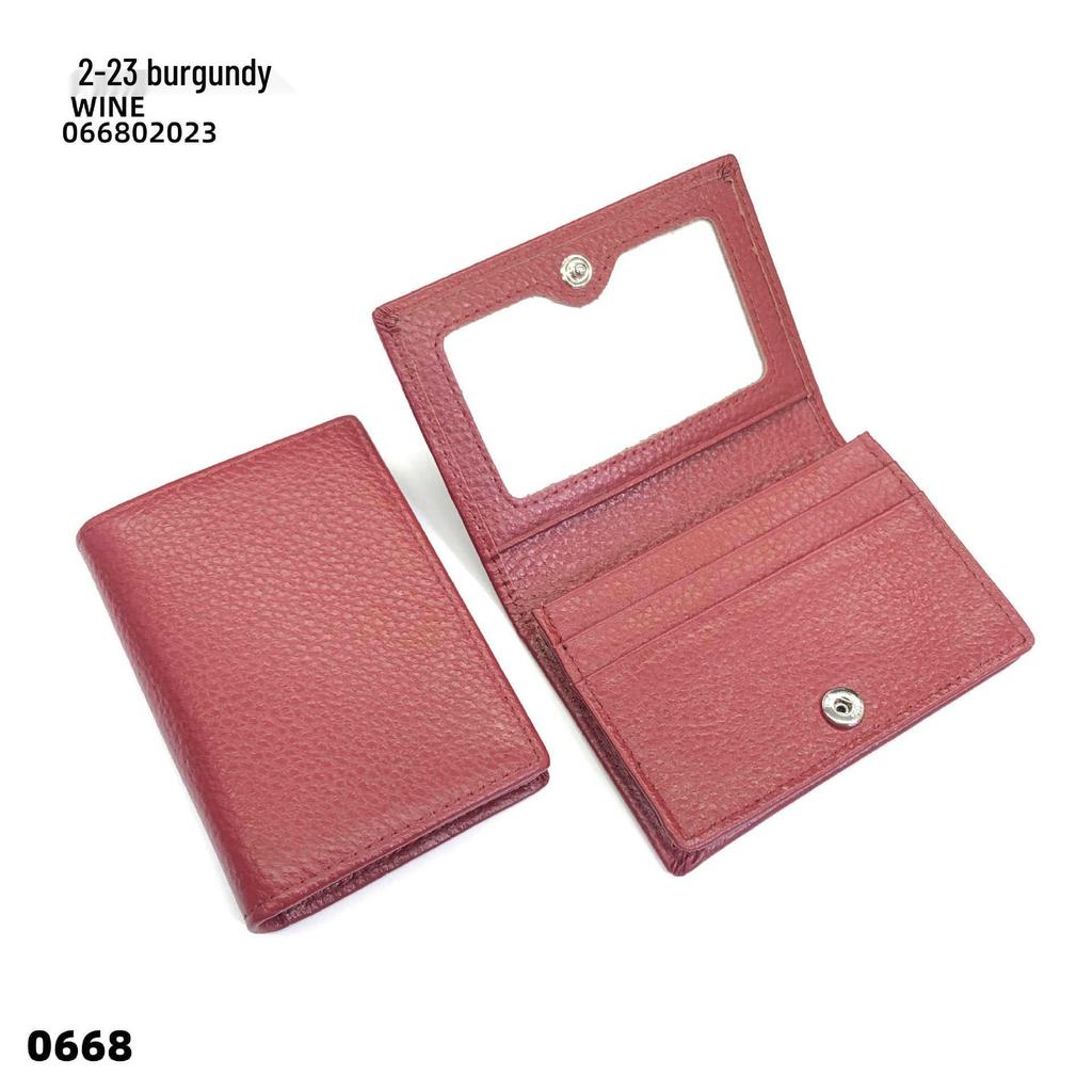 Premium Leather Card Holder: Unisex Cowhide Business Case with Mirror Window, Snap Closure & Coin Purse.