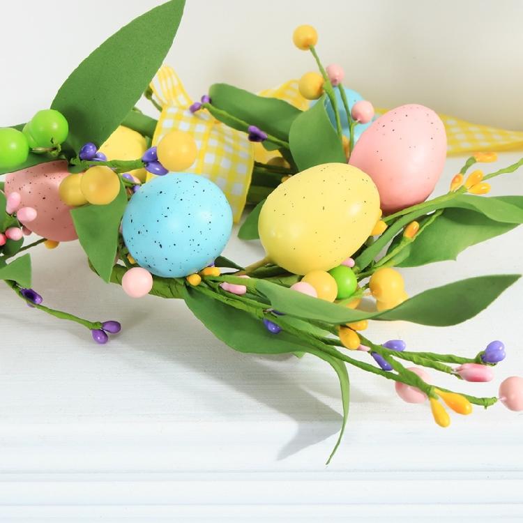 Colorful Plastic Easter Wreath With Simulated Eggs And Flower Handmade Garland For Festival Home Party Decorating