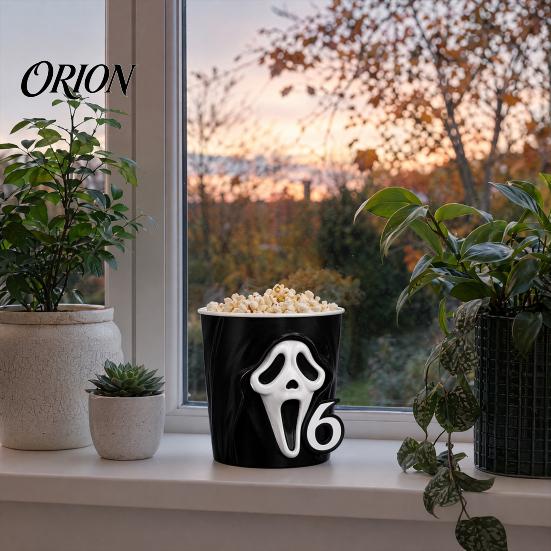 Cute Holiday Table Decor 3D Printed Halloween Screaming Skull Popcorn Bucket, Decorative Box Seasonal Home For Ornament, Creative Container for Living