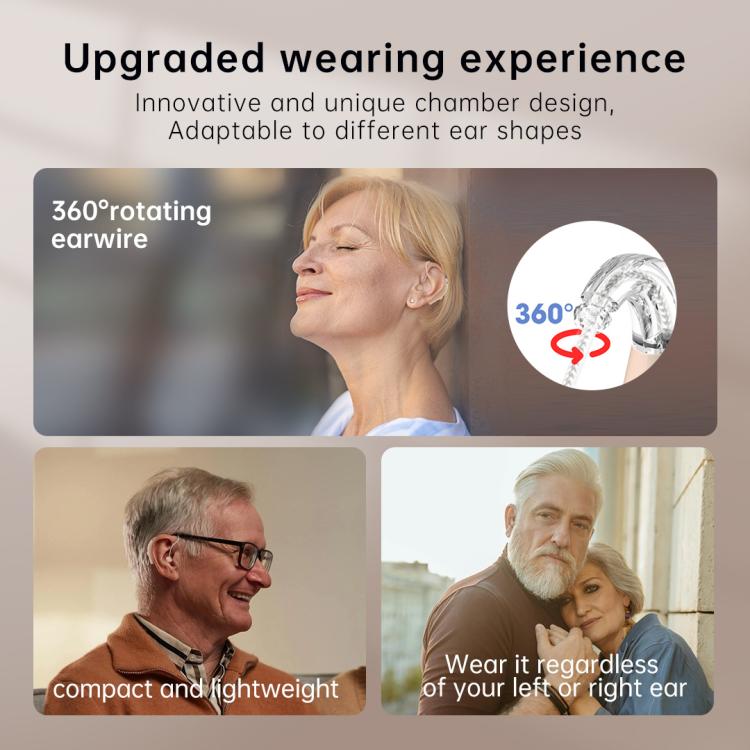 Støyreduserende høreapparat for eldre med digitalt display og ladeboks