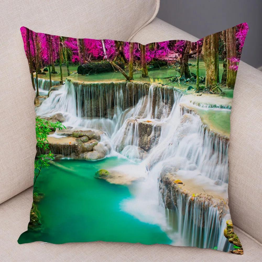 Waterfall Printed Pillow Case for Home Sofa Children Room Decor Beautiful Scenery Pillowcase Soft Plush Cushion Cover 45x45cm