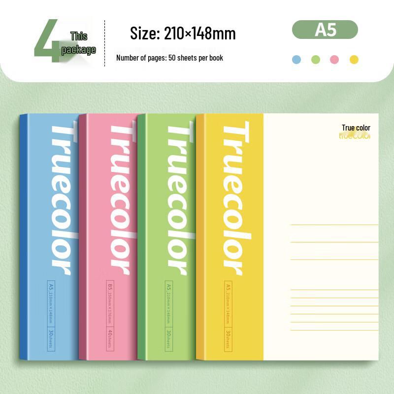 TRUECOLOR A5 Softcover Notebook 4-Pack