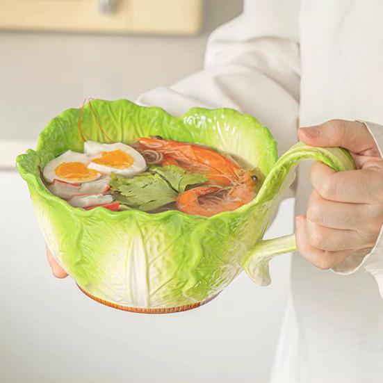 Ceramic Noodle Bowl Creative Cabbage Shape Serving Bowl Cartoon Vegetable Tableware for Noodles Soup Salads