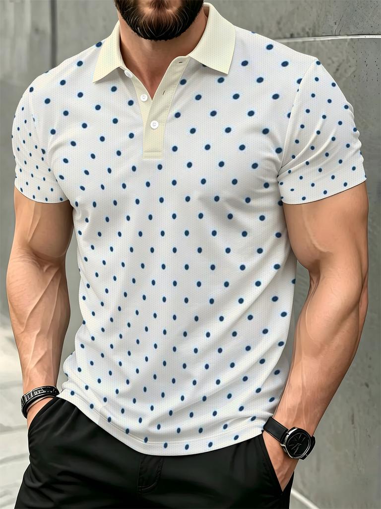 Men'S Outdoor Polo Shirt, Multi-Sizes Available, Polka Dot Print, Fashionable And Comfortable, Men'S Top Suitable for Hiking And Outdoor Leisure,