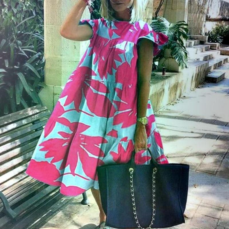 Summers  Women'S Retro Loose 3xl Casual Round Neck Short Sleeve One-Piece Dresses