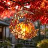 Romantic Autumn Home Wall Decor Stained Glass Pumpkin Moon Suncatcher, Acrylic Crescent Window Hanging with Halloween Thanksgiving Decorative Ornament