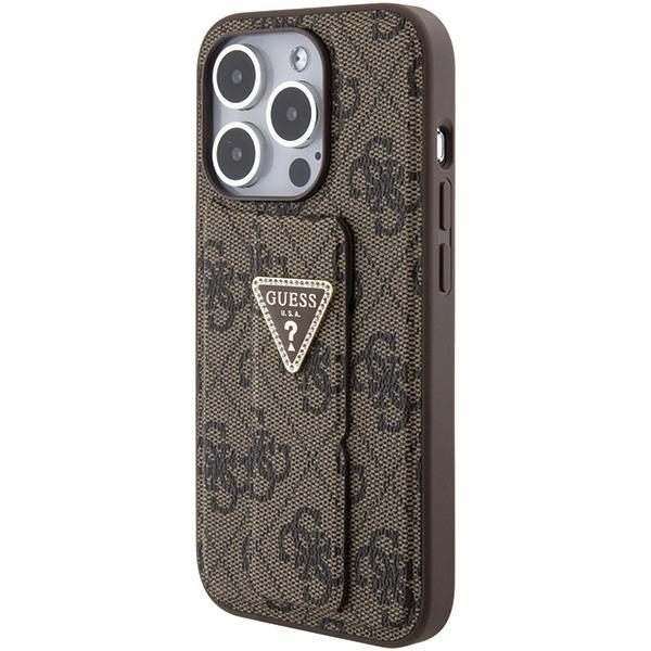 Guess Guhcp15Xpgs4Tdw Iphone 15 Pro Max 6.7 Brązowy/Brown Hardcase Grip Stand 4G Triangle Strass