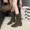 Huge good-looking pointed mouth piled boots short boots women's thick heel brown boots thin and tall western knight boots