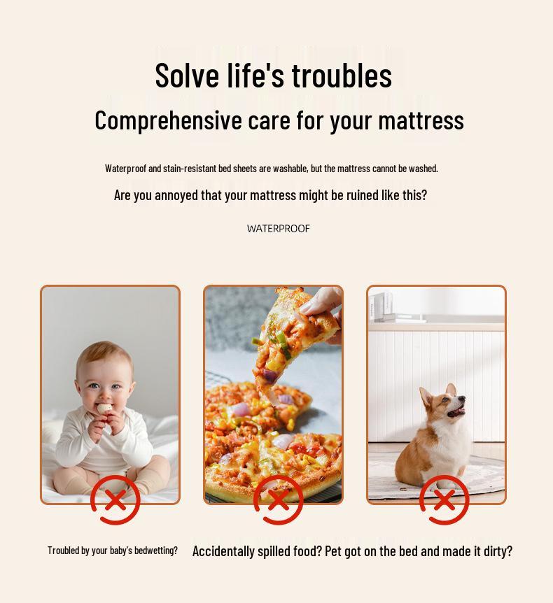 Waterproof Solid Color Fitted Mattress Protector Cover