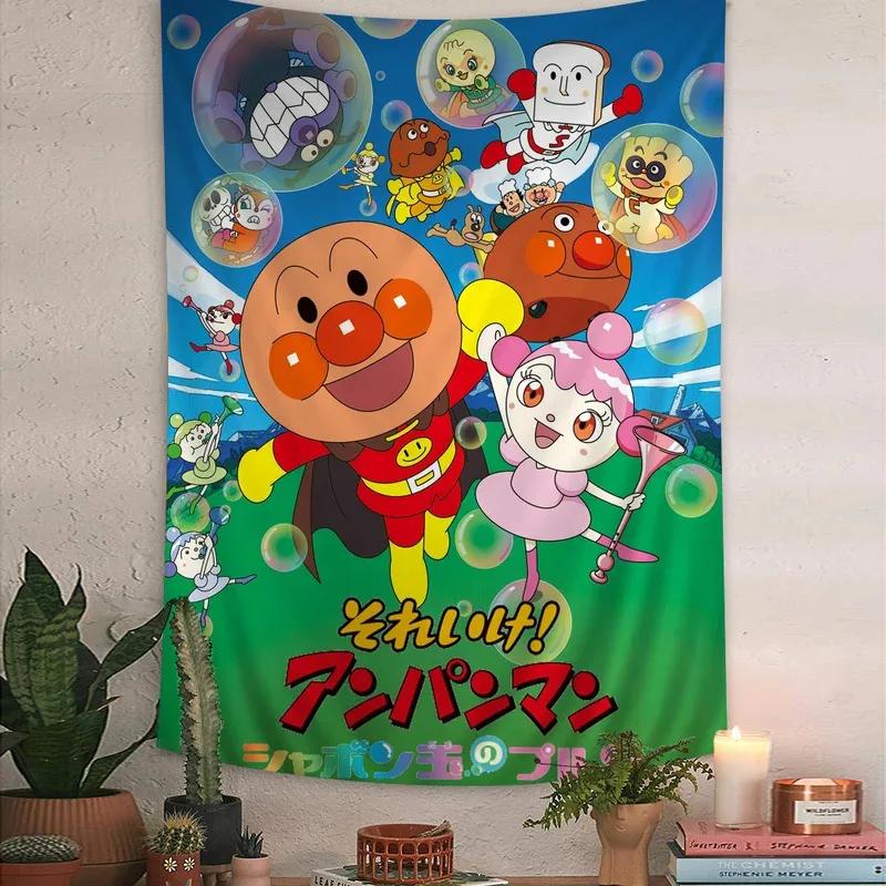 Anpanman Tapestry, Playful Print Design, Japanese Anime Hippie Style Decor, Children's Room Theme Decor