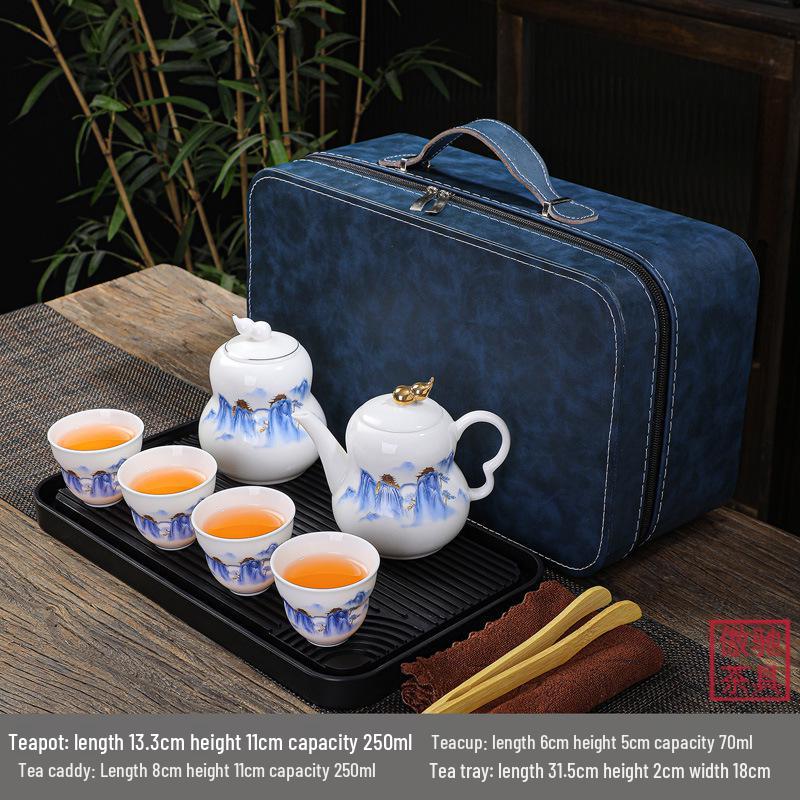 Premium White Porcelain Kung Fu Tea Set - High Mountain Pavilion Gift Box