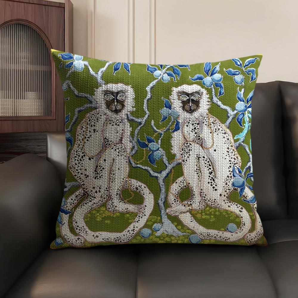 Art PPaige Gemmel Monkey Cushion Cover Natural Linen Organic Fabric DoubleSided Printing Sofa Home Decor Gift Pillow Case