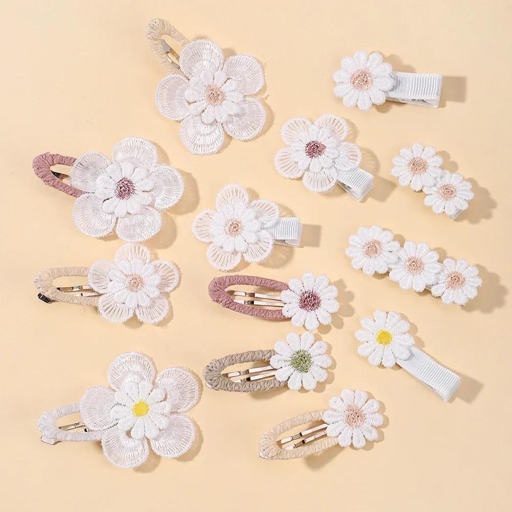 1/2/5 set Ins Daisy Flower Hair Clips Baby Girl Hairpins for Kids Lace White Barette Princess Hooks Infant Accessories Korean
