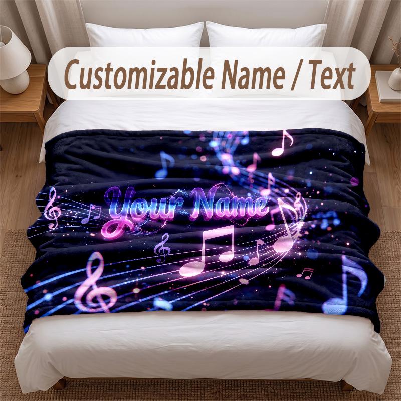 Music General Theme Soft Blanket Personalized Custom Name Text Print Warm Blanket Home Sofa Bedroom Decor