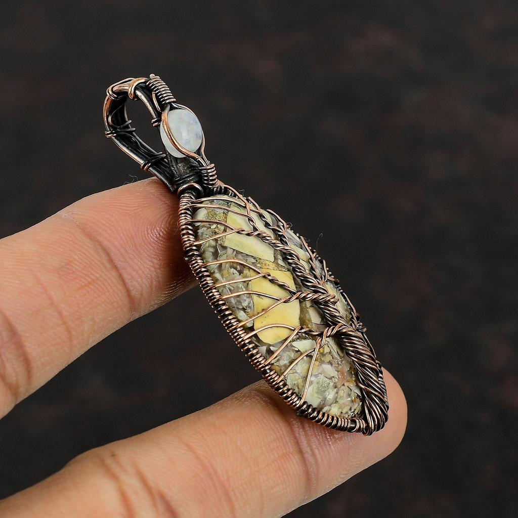 Tree Of Life Brecciated Mookaite Pendant Copper Wire Wrapped Pendant Rainbow Moonstone Gemstone Pendant Handmade Copper Jewelry Gift For Her