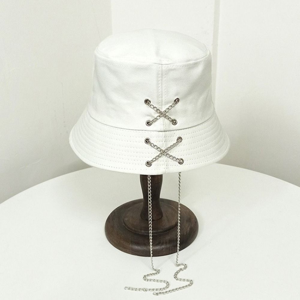 

Soild Color Unisex Unique Outdoor Cross Chain Fisherman Hat Cotton Bucket Hat Sun Cap