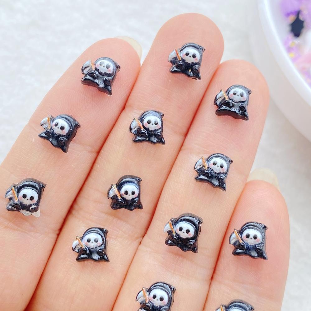 50pcs Resin Cute Mini Cartoon Halloween Black Cat, Ghost, Skull Candle Nail Art Flatback Rhinestone DIY Scrapbook Decor Crafts