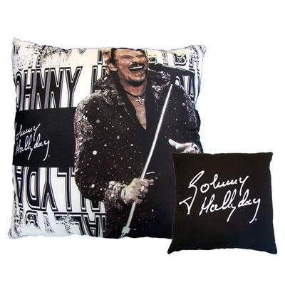 [Q3634] - Poduszka dekoracyjna „Johnny Hallyday” na scenie (czarno-szara) - 32 cm
