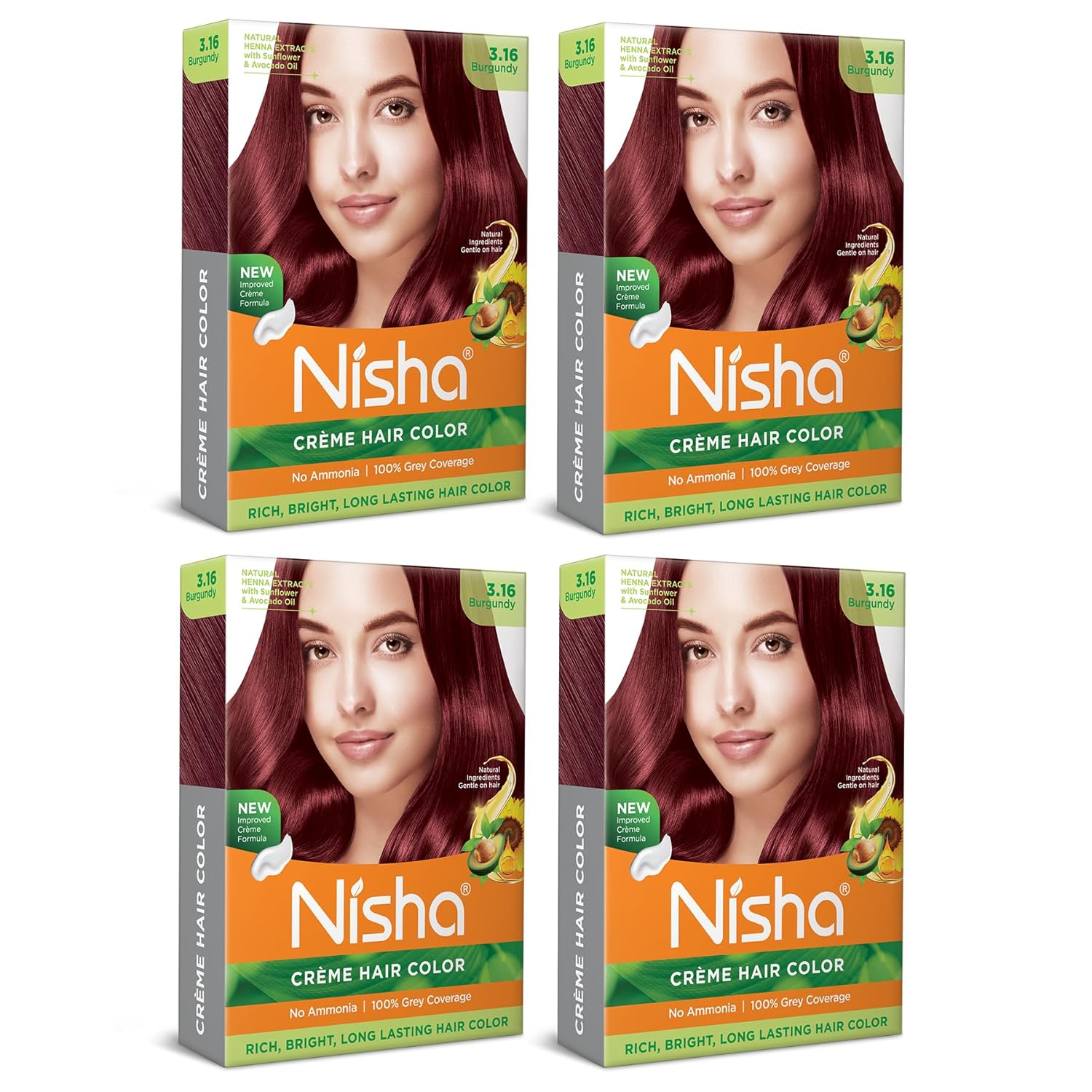 

Nisha Creme Hair Color Burgundy Permanent Hair Colour 10G X Pack of 4 Salon Shine Grey Coverage Hair Dye Kit Long Lasting