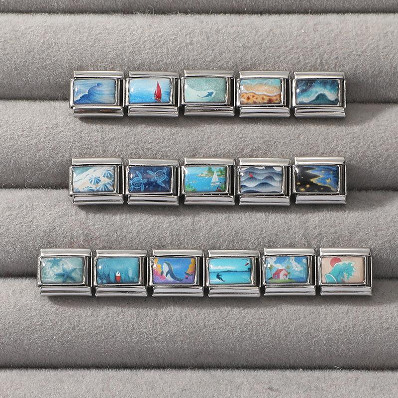 Fashion Blue Ocean Series Star Butterfly Whale Ship Italian Charm Links Fit 9mm Stainless Steel Bracelet Women DIY Making Gifts