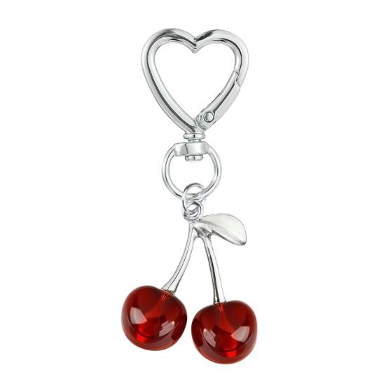 Keychain Pendant, Cherry Pendant Key Holder with Hearts Buckle, Alloy Polished Surface Backpack Charm Pendant for Women Accessories