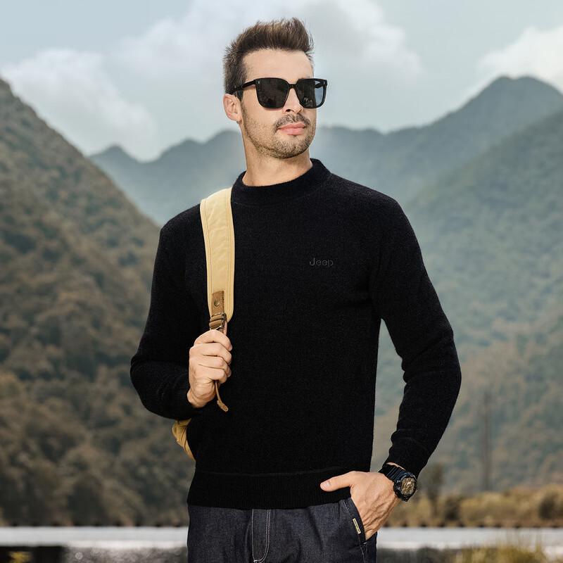 JEEP Men's Fleece Lined Chenille Round Neck Sweater