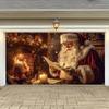 Bannière de garage de Noël avec Père Noël lisant et cheminée, adaptée aux célébrations d'hiver et au porche d'entrée du Nouvel An de