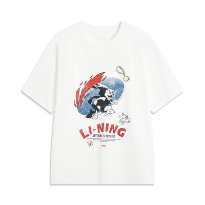 Li Ning Sports Lifestyle Serie Lässig Einfarbig Rundhals Lockerer Pullover Kurzarm T-Shirt Unisex T-Shirt Off-White AHSV167-9