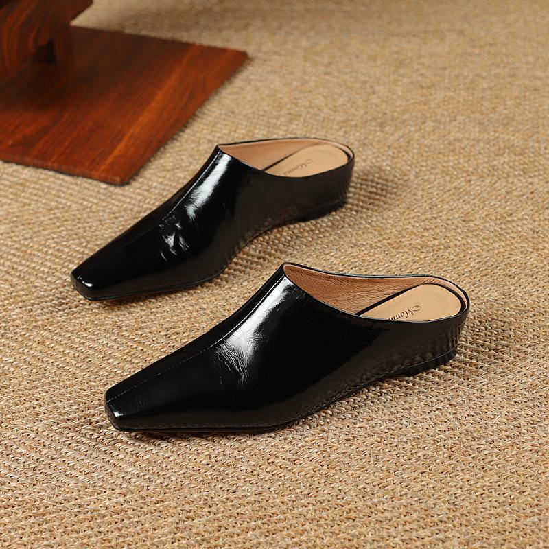 Fashion 2025 Summer Women Shoes Genuine Leather Square Toe Women Sandals Solid Modern Sandals for Women Chunky Heel Women's Mules Shoes