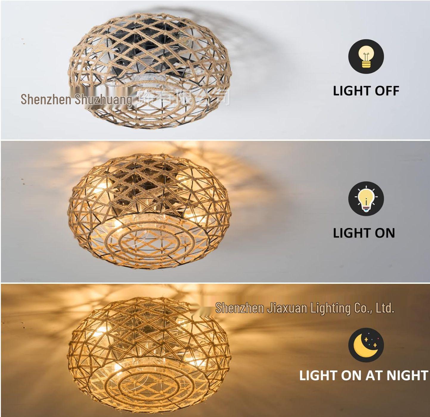Retro Hemp Rope Fan Light - American Industrial Style.