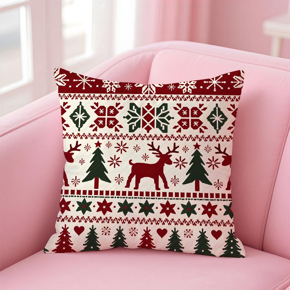 Cchristmas Illustration Cushion Cover Pillowcase Short Plush Invisible Zipper Room Sofa Cushion Cover