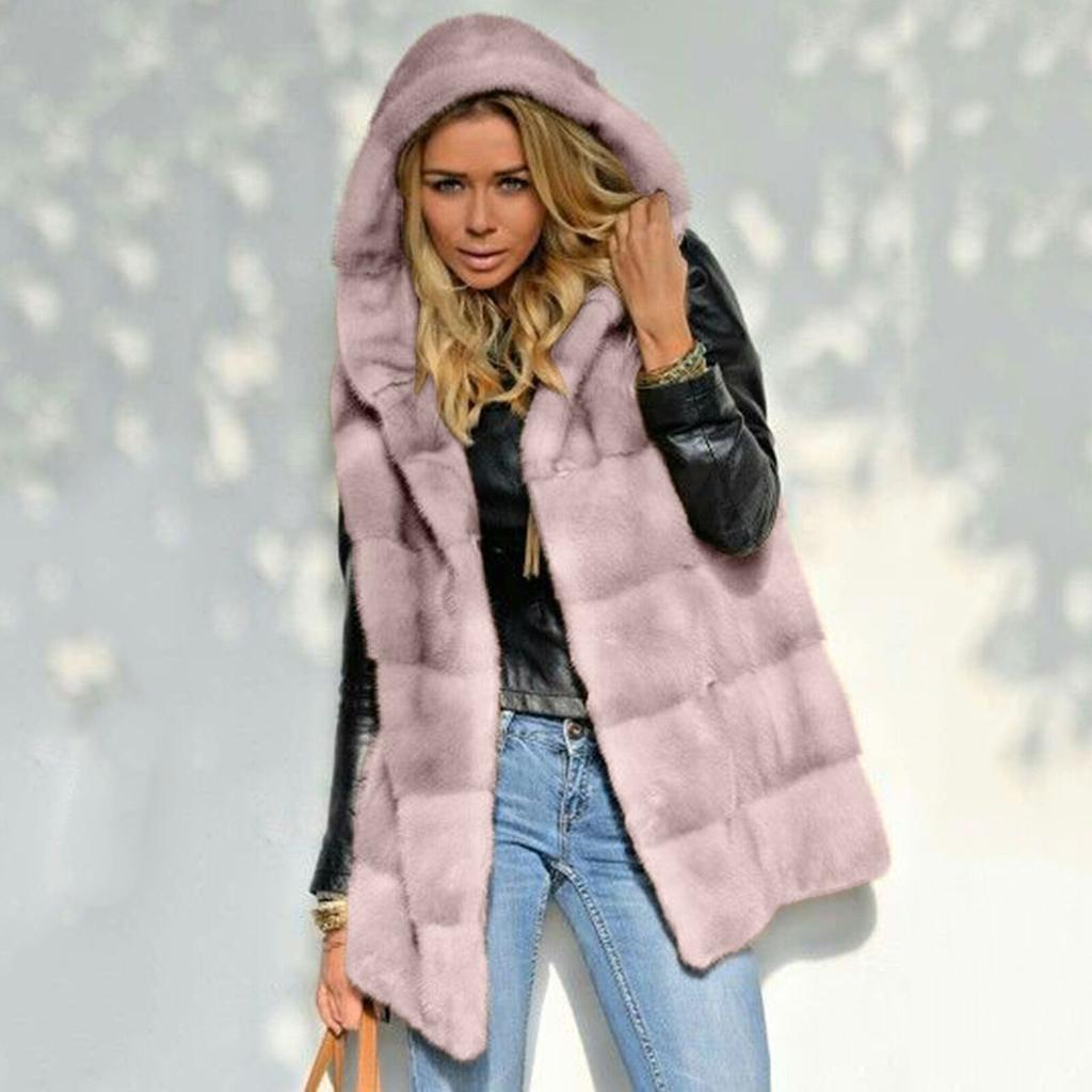 New Long Autumn and Winter Solid Color Loose Plush Vest Imitation Fur Vest Pink