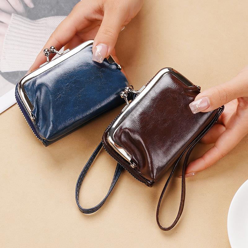 Yogodlns Womens Wallet Small Ladies Compact PU Leather Vintage Card Holder Coin Purse With Zipper Vintage Clip Organ Wrist Bag