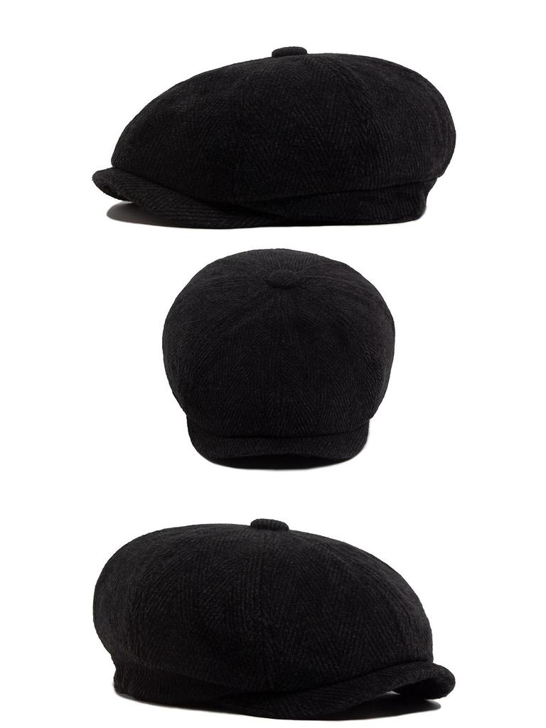 Men's Vintage Herringbone Wool Blend Newsboy Cap for Autumn/Winter
