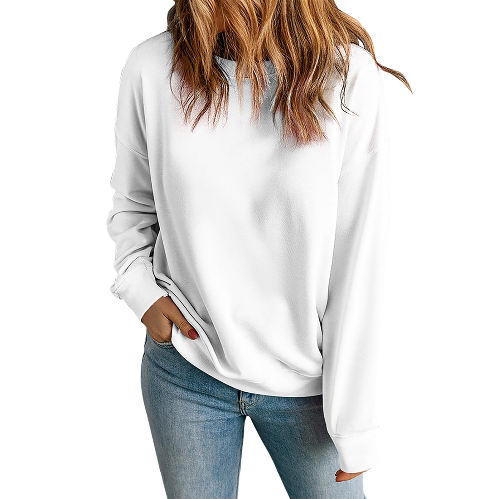 

Женская модная повседневная свободная толстовка с круглым вырезом и длинным рукавом, однотонная XL белый