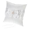 7 * 7 Inches White Satin Bowknot Rhinestone Decorated Ring Bearer Pillow and Wedding Flower Girl Basket Set
