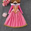 Girl Aurora Princess Dress Children Luxurious Cosplay Costume Rose Pink Briar Rose Outfit Kids Carnival Birthday Party Clothing