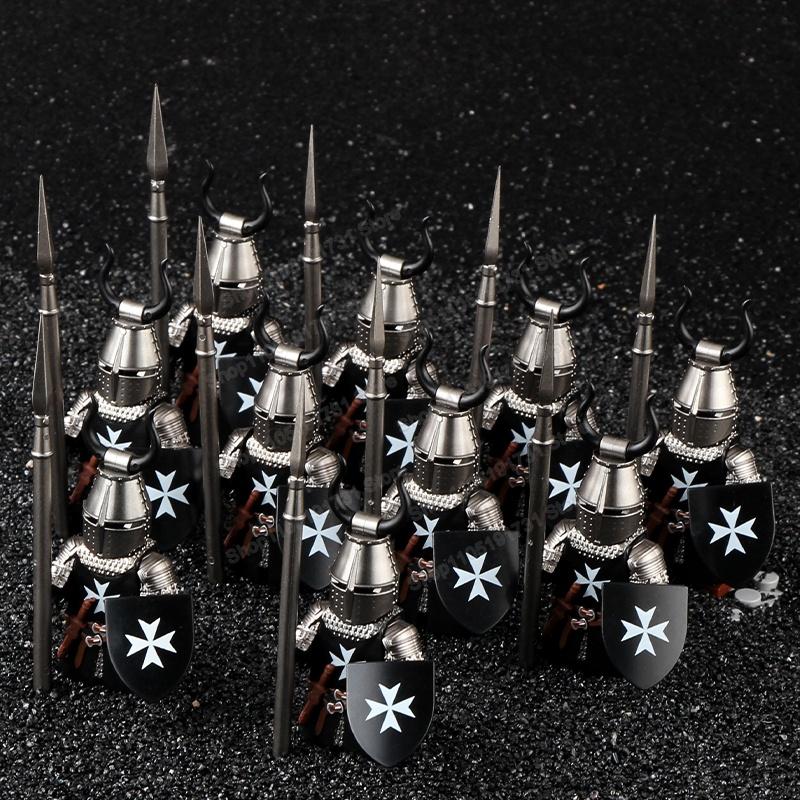 Blocs de Construction Soldats Croisés Militaires Médiévaux Château Chevaliers Hospitaliers Chevaliers Teutoniques Casque de Guerrier Briques Jouet DT8901