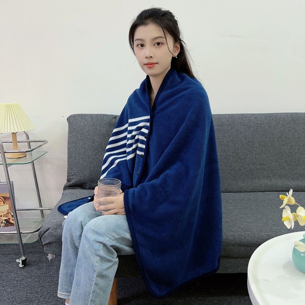 140*100cm Warm Flannel Blanket Shawl Thicken Wearable Scarf Women Retro Stripe Warm Shawl  Winter