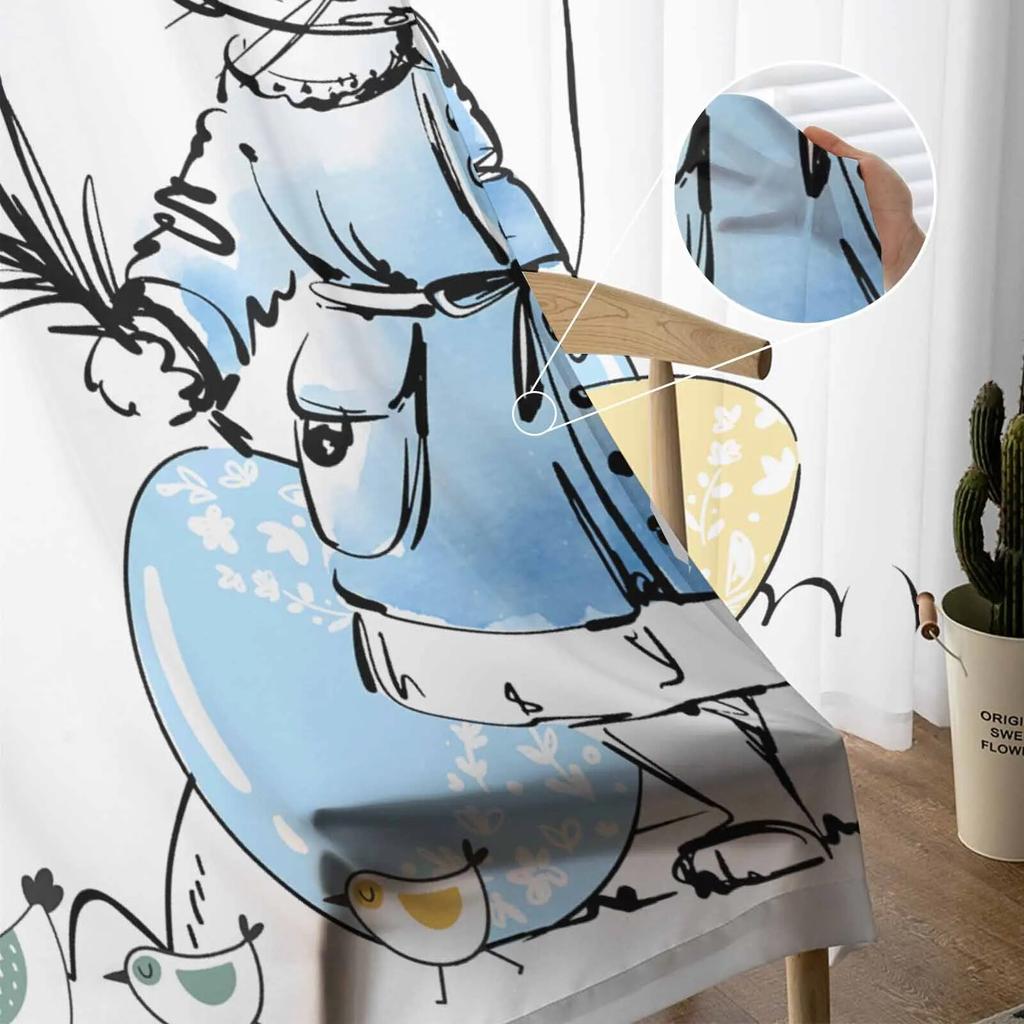Easter Peach Tree Bunny Eggs Tulle Curtains For Living Room Sheer Curtain For Bedroom Kitchen Blinds Voile Curtains