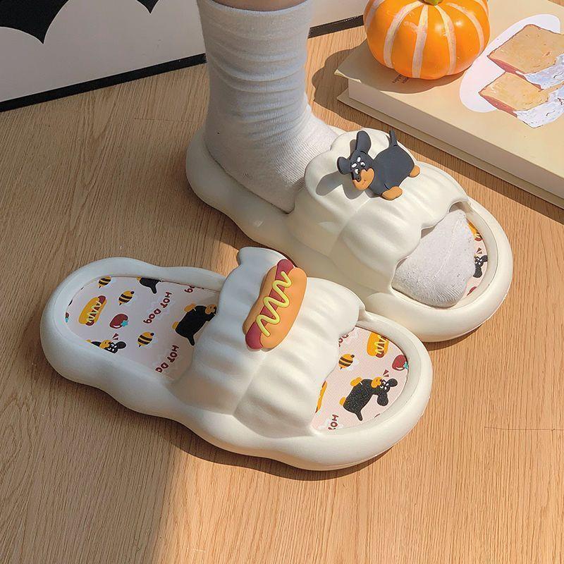 Slippers women summer wear cartoon hot dog couple soft bottom home non-slip indoor cool slippers holiday