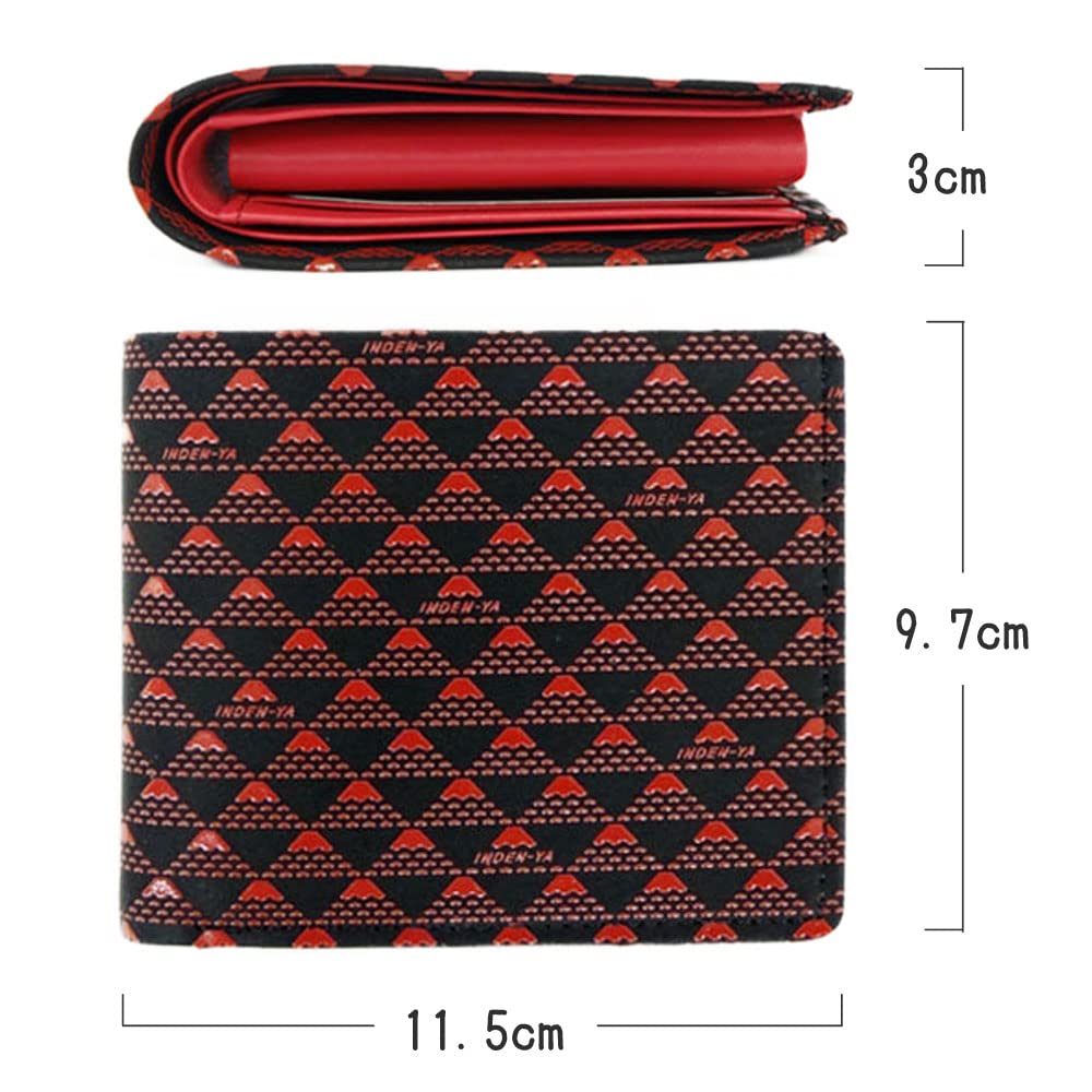 Inden Wallet 2803 Takane Black Deerskin x Red Lacquer Mount Fuji Pattern [Inden-ya] Bi-fold