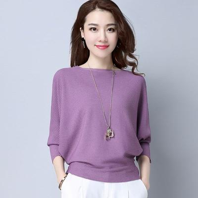 Women Sexy Boat Neck Pullover Sweater Plus Size Batwing Sleeve Knitted Sweater