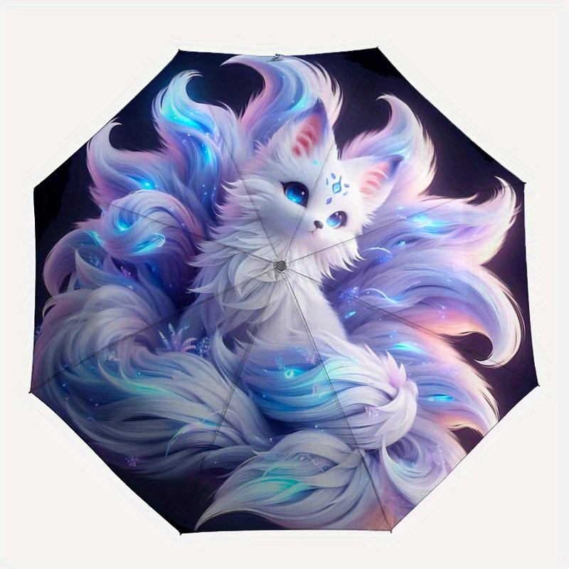 1pc White Nine Tailed Fox Automatic Opening and Closing Umbrella - Suitable for Various Occasions, Outdoor Activities, Lightweight and Durab