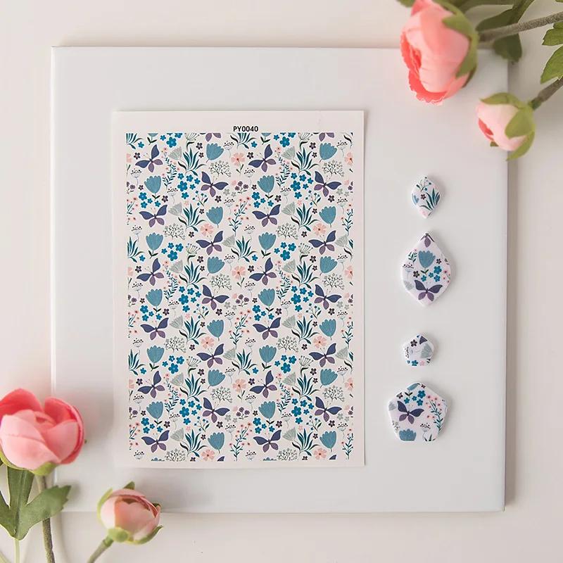Flower Plant Butterfly Painted Pattern Polymer Clay Watercolor Transfer Paper Earring Jewelry Pottery DIY Water-soluble Stickers