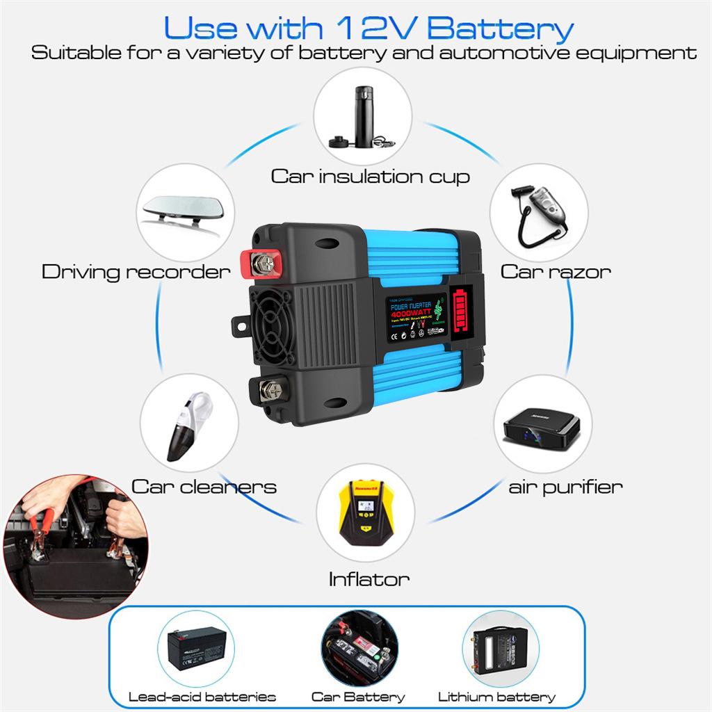 Auto Power Inverter LED Napěťová kapacita Displej Transformátor Konvertor 12V na 110/220V Duální USB invertor pro automobilové spotřebiče 4000W/6000W
