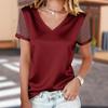 Summer Fashion Versatile Women's V-neck Short Sleeve T-shirt Mesh Flocked Casual Top For European And American Women