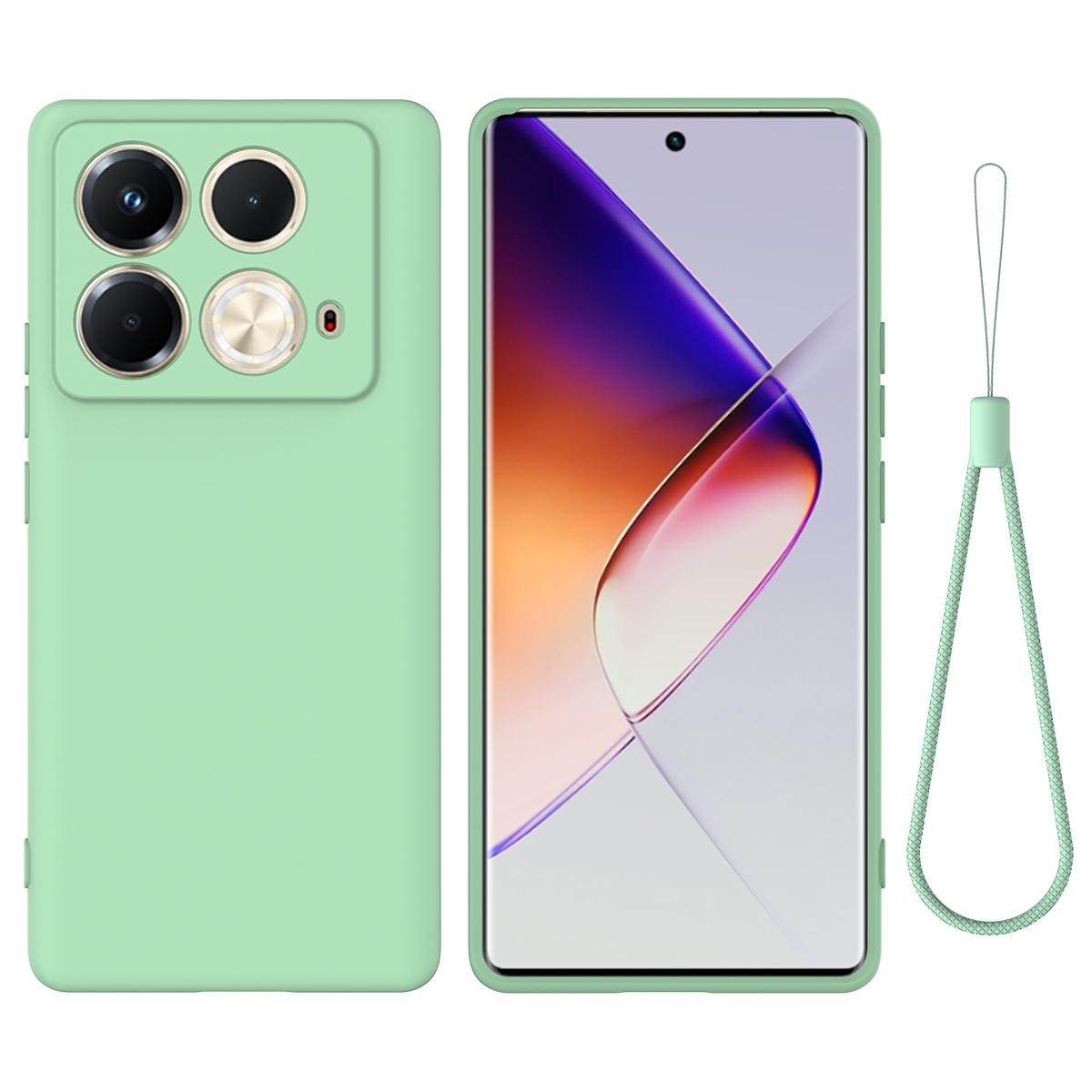 

For Infinix Note 40S Case Liquid Silicone Phone Back Cover with Hand Strap Green
