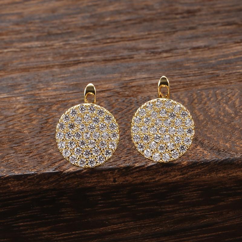 Huitan Dazzling Round Disc Hoop Earrings Full Paved CZ Bling Bling Women's Ear Accessories for Wedding Party Statement Jewelry