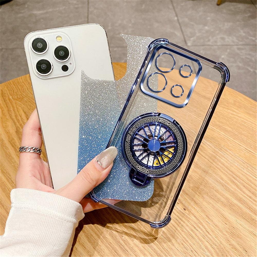 Shockproof Phone Case For Xiaomi Redmi Note 14 Pro Plus 14C 4G 5G 14T POCO X7 Pro Rotate Gyroscope Stand Gradient Glitter Cover